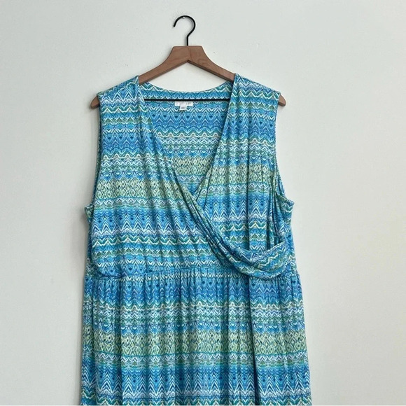 J. Jill Blue Surplice Aegean Island Ikat Print Maxi Dress Stretch Jersey Plus 3X - Picture 3 of 12